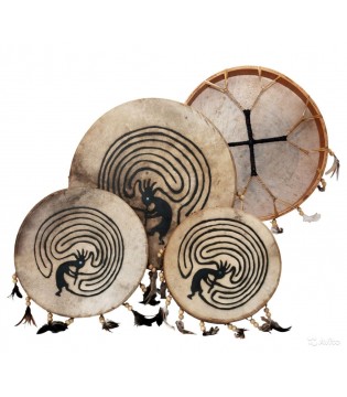 Шаманский барабан, диаметр 35см, перья, рисунок Terre 38240821