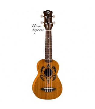 Luna UKE HONU - укулеле, сопрано, чехол в комплекте, коричневая, гавайские узоры